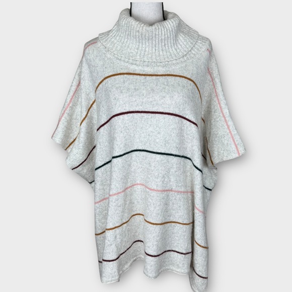 LOFT Striped Cowl Neck Poncho Sweater Cape Pullover Knit XS/S Oversized Cozy - Picture 1 of 10